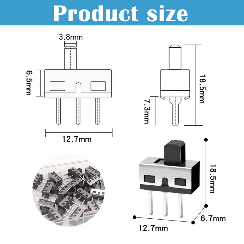 18PCS 5mm High Knob Vertical Micro Mini Slide Switchs,3 Pin 2 Position 1P2T SPDT Toggle Switches Panel Mount AC 125V 2A SS12D10-G5