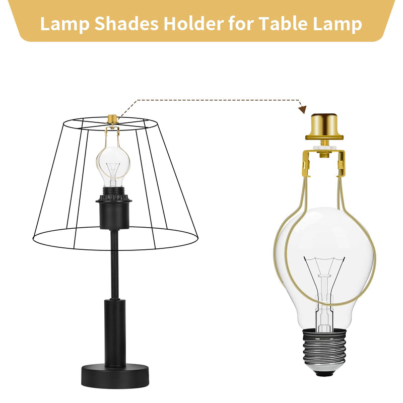 2 Pack Round Lamp Shade Light Bulb Clip Adapter, ALUCSET Lampshade Holder Clip on with Lamp Shade Attaching Finial Top Bracket Holder Support Fitter Parts Converter (Set of 2, Gold)