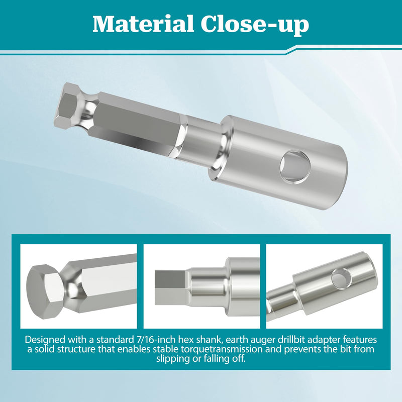 327687-6 Earth Auger Adapter - 7/16" Hex Shank for DDG460 | Hardened Steel, 7/16" Hex Shank For Max Torque. Fits Industrial & Ice Auger Bits. Quick Secure Locking Pin