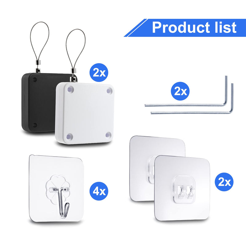 Set of 2 Punch-Free Automatic Sensor Door Closer, Multifunctional Drawstring Auto Door Closer for Residential Commercial Bedroom Room Storm (Black & White) 800g - Black & White
