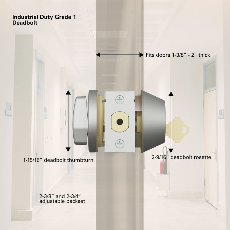 BRINKS Commercial - Single Cylinder Deadbolt Lock, Satin Chrome Finish - Meets ANSI Grade 1 Standards and has 3-Hour UL Fire Rating 1 Pack