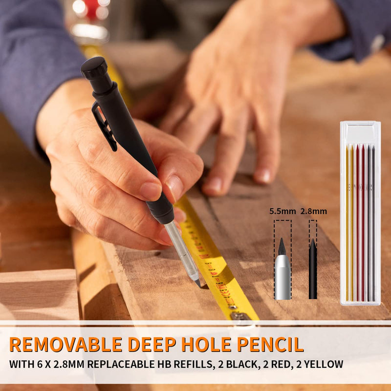 Multi-Function Scribing Tool, Construction Aluminum Alloy Scribe Tool with Deep Hole Pencil for DIY Woodworking, Compass Contour Gauge, Floor Corner Line Maker