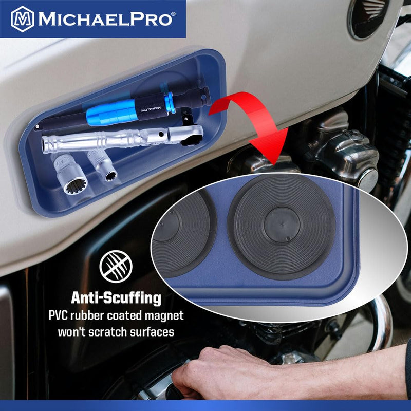 MichaelPro Magnetic Tray for Screws, Nuts, Bolts and Metal Parts, Magnectic Tool Holder for Mechanics with Strong Magnets for Secure Mounting, Stainless Steel Tool Tray with Anti-Scratch Rubber Base