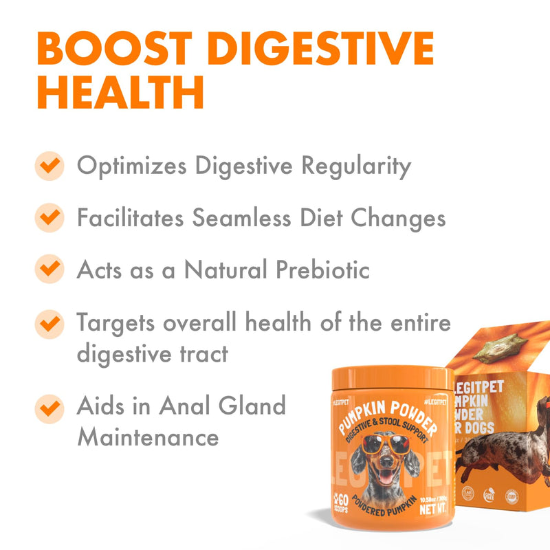 Pumpkin Powder for Dogs Digestive & Stool Support Fiber Blend with Pumpkin, Pumpkin Seed & Apple Helps Support Firm Stool, Gut Health & Regular Digestion 60 Scoops