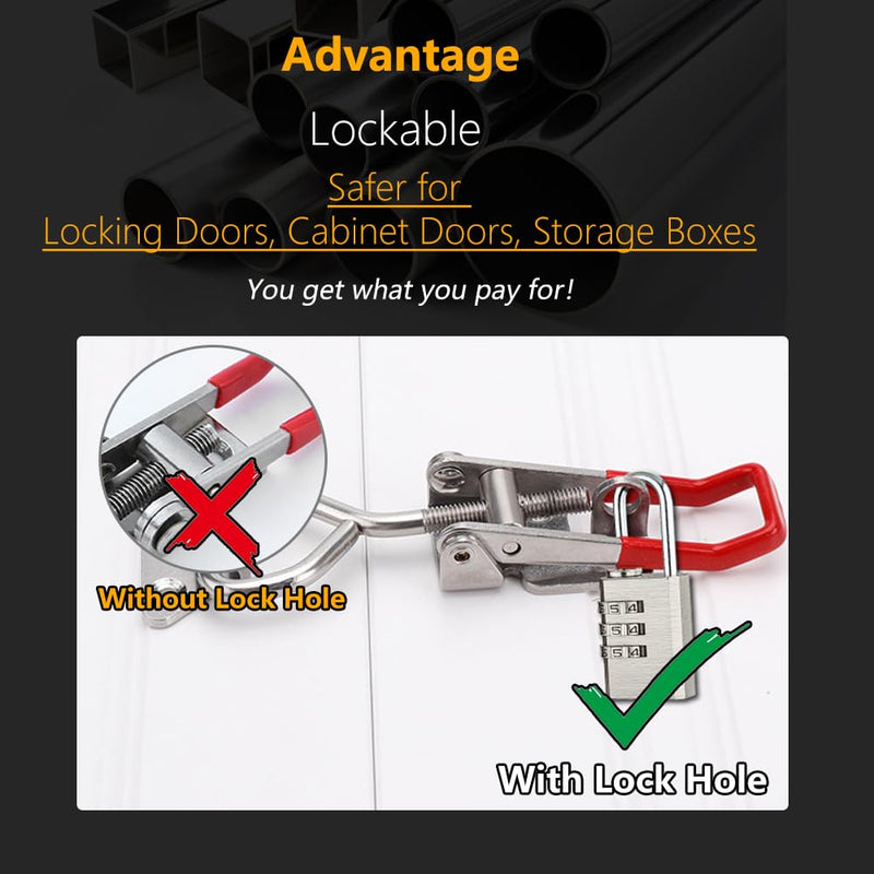 JoyTube Toggle Latch Clamp 4001 with Lock Hole, 304 Stainless Steel Adjustable Heavy Duty Pull Hasp Latches For Smoker Cabinet Tool Box Case Trunk Door, 330Lbs Holding Capacity (2 Pack) 4001-2pcs