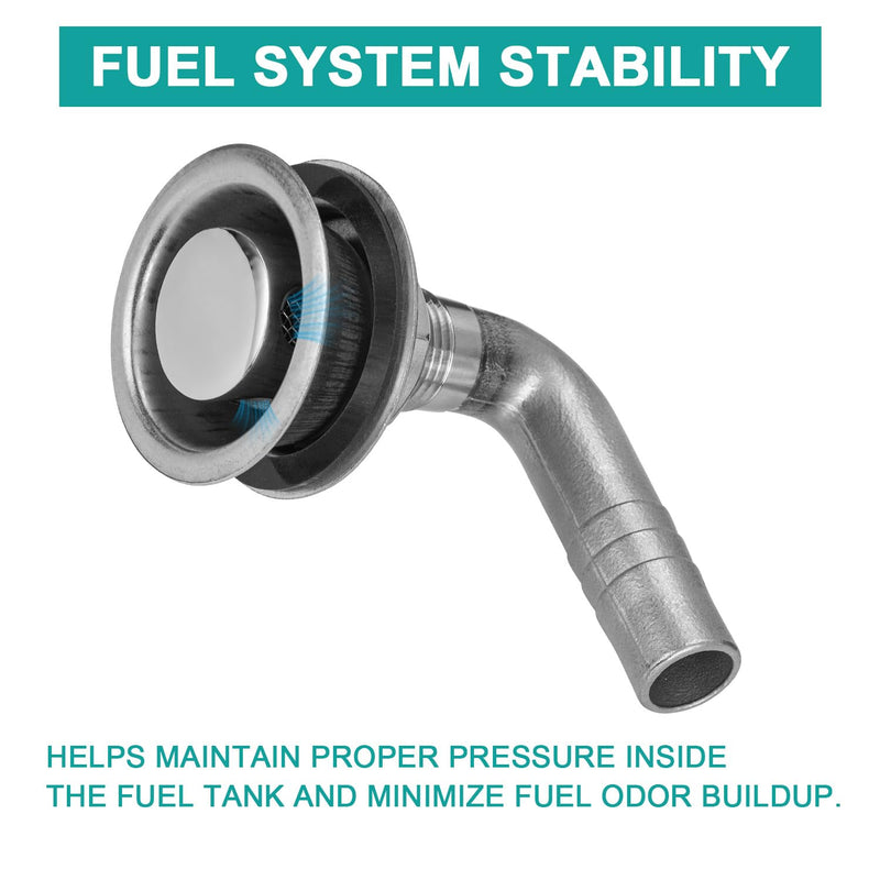 316 Stainless Steel 90-Degree Boat Fuel Tank Vent, Fits 5/8 Inch Hose, Marine Gas Vent with Gasket, Lock Nut, and Protective Cap