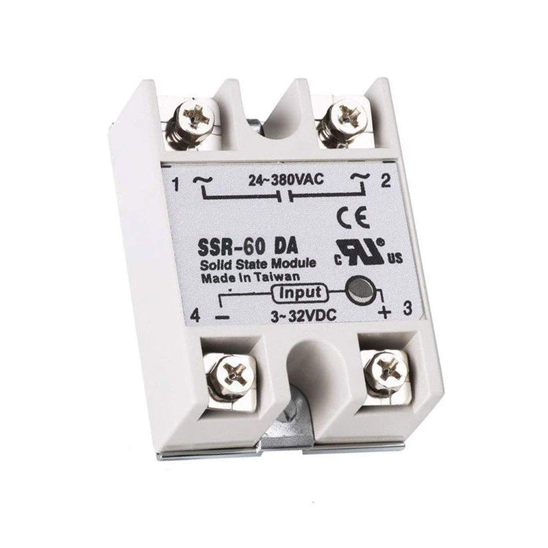 HiLetgo 2pcs SSR-60DA Solid State Relay Single Phase Semi-Conductor Relay Input 3-32V DC Output 24-380V AC