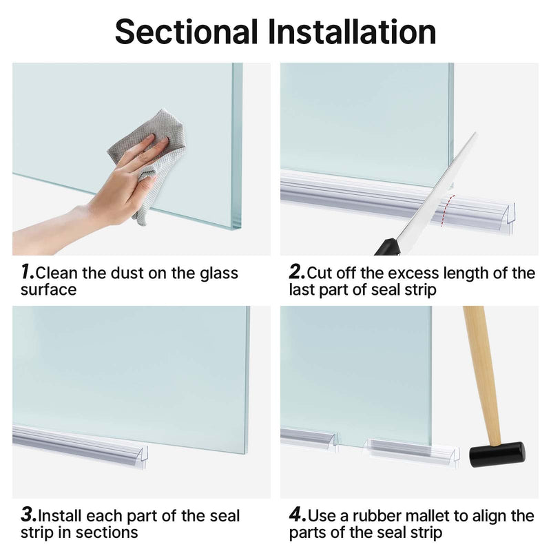 AmazerBath Shower Door Bottom Seal 47.25 Inches (15.75 Inches * 3), 3 Section Segmented Shower Installation Kit Frameless Glass Door Seal Strip - Suitable for 3/8 Inch Glass Bottom Seal 3/8