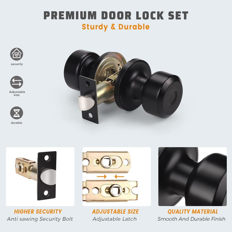 KNOBWELL 3 Pack Black Passage Door Knobs Interior, Classic Modern Door Knob Interior Door Knobs Set Durable Use, Matte Black Closet Door Knobs
