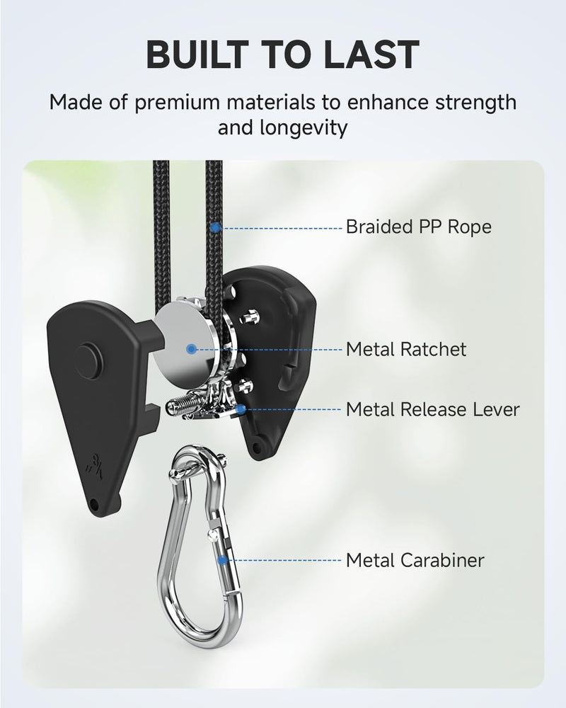 Fondwell 1/8" Rope Tie Downs Ratchet: Grow Light Hangers Adjustable - Mini Ratchet Straps for Various Hanging and Strapping 4-Pack