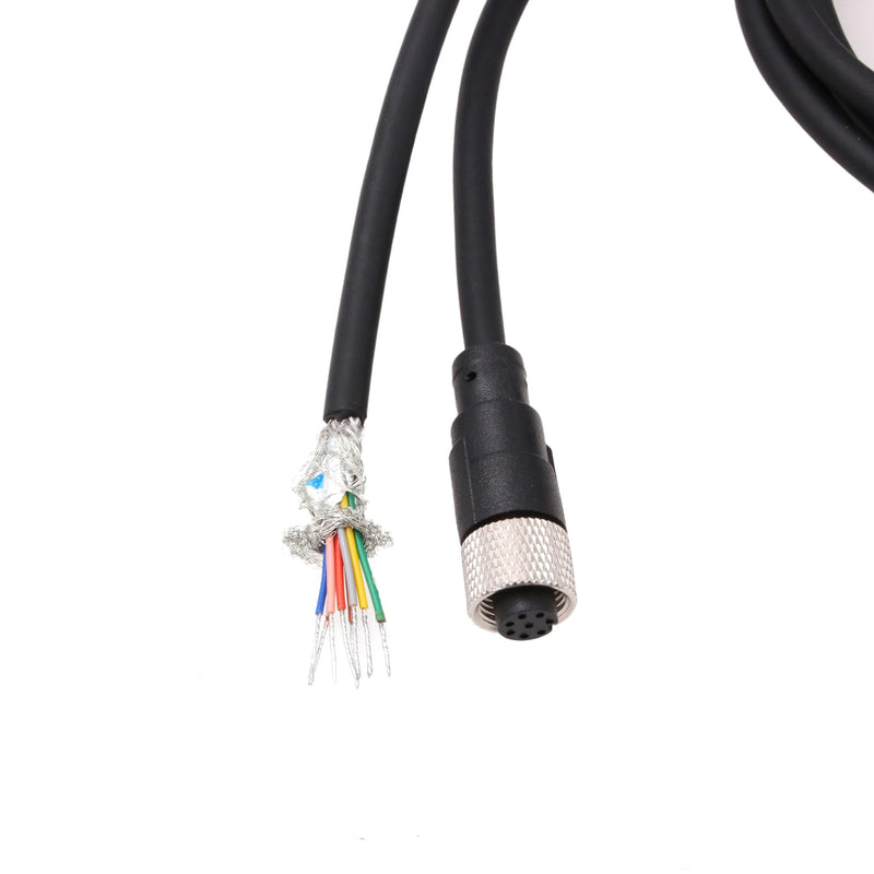M12 A Coded 8 Pin Female Aviation to Flying Leads Cable Shielded for Actuator Sensor Signal Industrial Controls Automation, Device Network DeviceNet, CANopen, IO Link, Profibus 3m 8 pin female to open