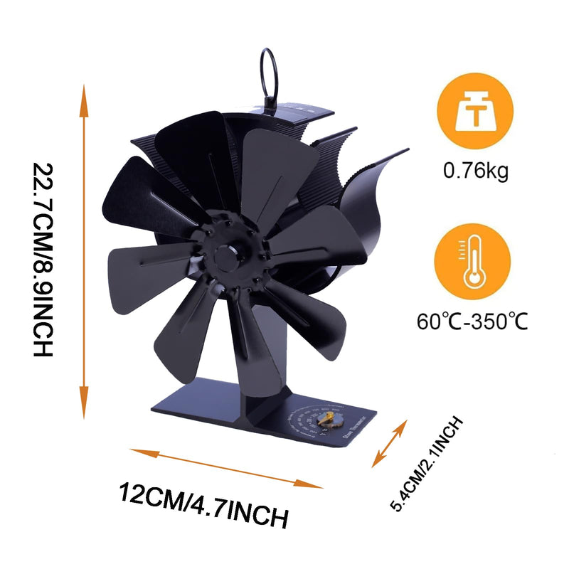 Melede 8-Blade Heat Powered Stove Fan for Wood/Log Burner/Fireplace increases 80% more warm air than 2 blade fan LARGE