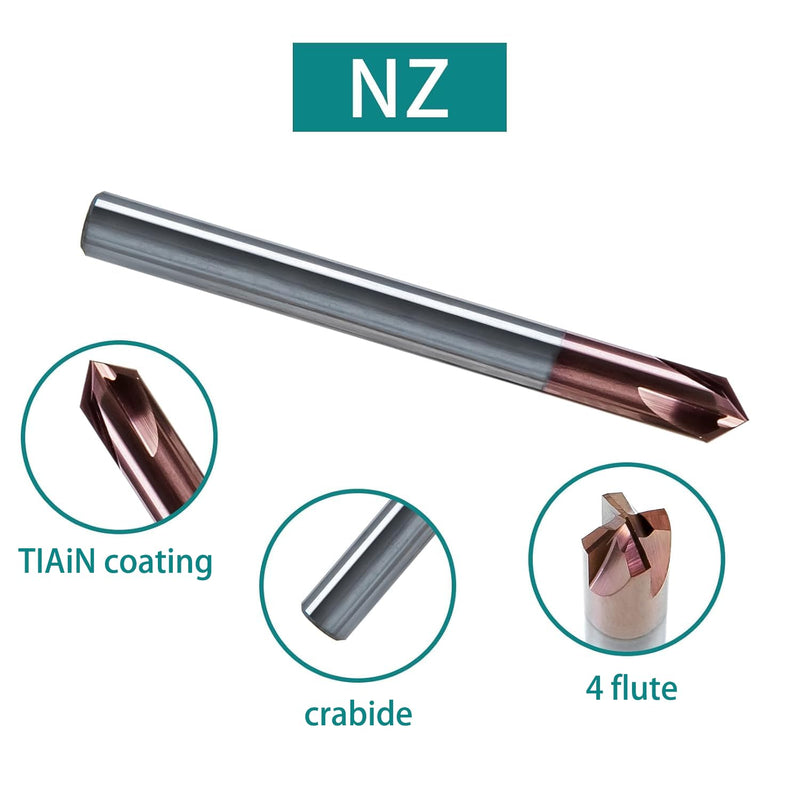 NZ 1/4" 90° 4-Flute Chamfer Mill, CNC Milling Bits for V-Groove & TiSiN Coated HRC55 Stainless Steel, Titanium Alloy, Alloy Steel & Cast Iron | 5-Pack 1/4 inch