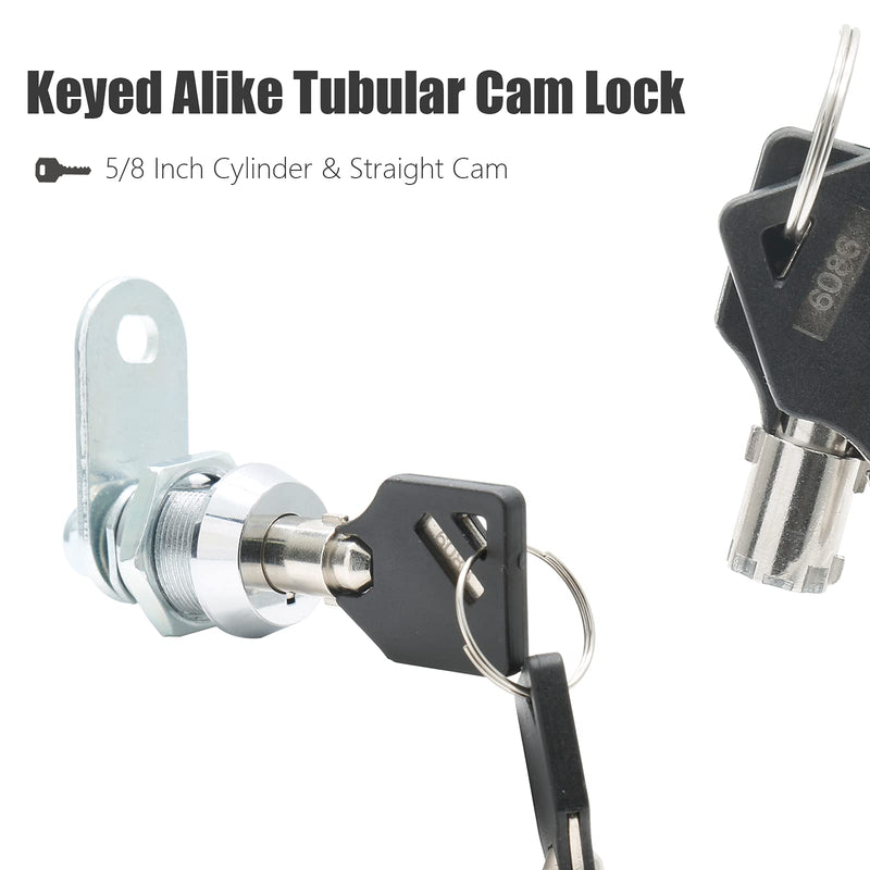 Tubular Cam Lock with 5/8 Inch Cylinder & Straight Cam, Cabinet Cam Locks Keyed Alike Drawer Lock, Mailbox Locks for Files RV Camper Door Tool Box, Chrome Finish 5/8 Inch - 1 Pack Tubular Lock