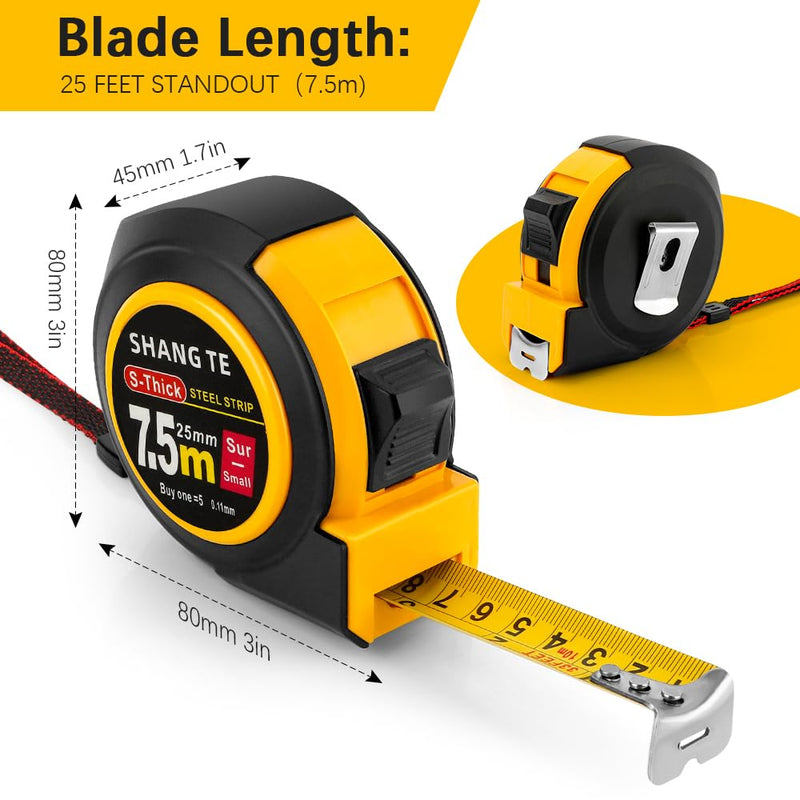 Tape Measure 25 Ft Steel Measurement Christmas Gifts for Dad Gifts Tape Measuring Tape 25 Ft Self-Locking Tape Measure with Fractions Easy Read Metric Tape Measure Body Measuring Tape Measurer 7.6 m
