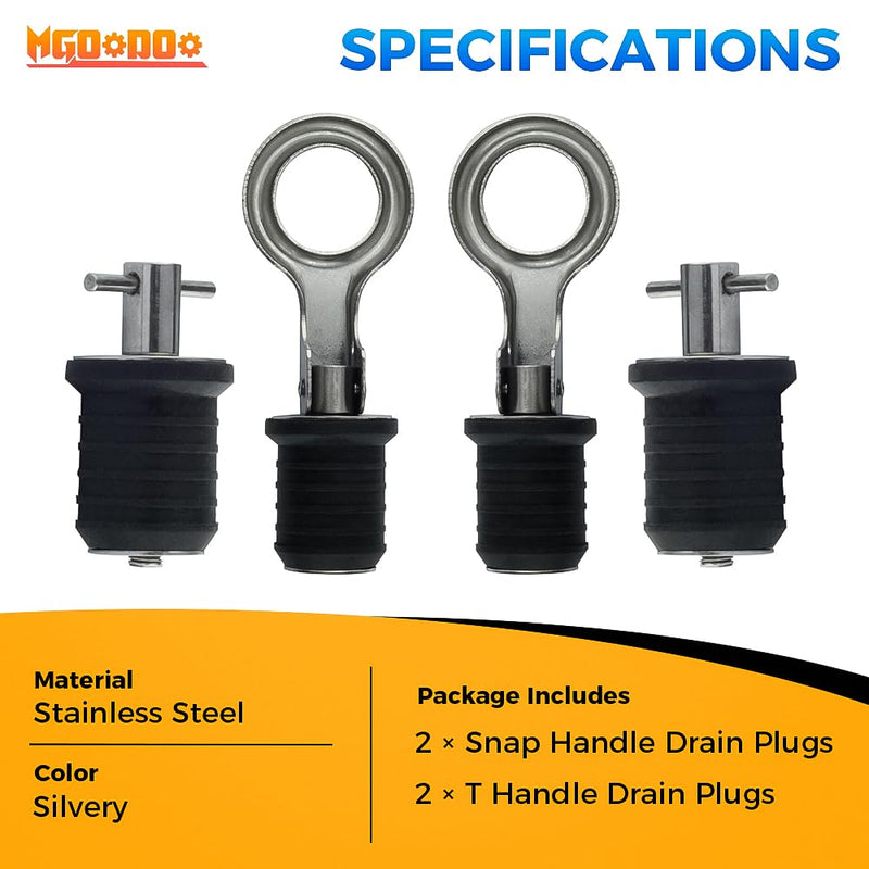 4Pcs 1 Inch Boat Plug Snap Handle Drain Plug and T Handle Boat Drain Plug Set,Stainless Steel Boat Drain Twist Plug Marine Boat Rubber Plug for Hull Plug Bottom Plug