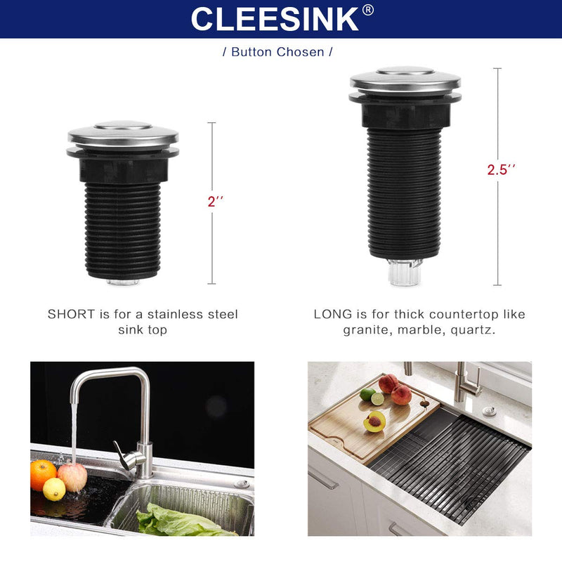 Garbage Disposal Air Switch Kit, Sink Top Waste Disposer On/Off Circuit Close with Aluminum Alloy Power Module (LONG BRUSHED NICKEL STAINLESS STEEL BUTTON) by CLEESINK Brushed Stainless Steel LONG/2.5"