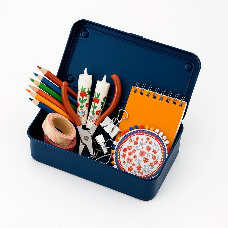 TOYO Steel Tool Box T-190 NV (Navy) H7.99×W4.29×D2.20inch Steel Trunk For Pegs, Metal fittings, Pen, Accessory, And Utility Knife Made In Japan