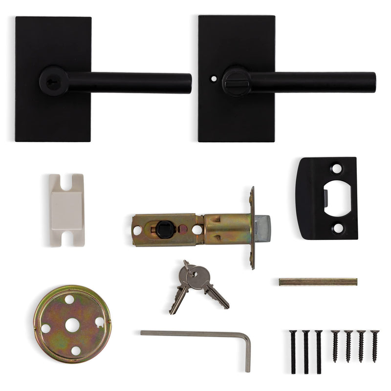 Berlin Modisch Entry Lever Door Handle Lock and Key Designer Series Locking Lever Set [for Front Door or Office] Reversible for Right & Left Sided Doors Heavy Duty – Iron Black Finish Entry [lock with keys]