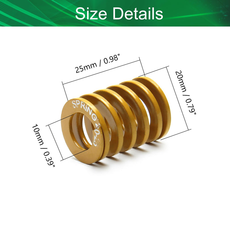 Yinpecly 3D Printer Die Spring 20mm OD 10mm ID 25mm Long Spiral Stamping Light Load Compression Mould Die Spring Yellow 1PC 20-10-25mm 1