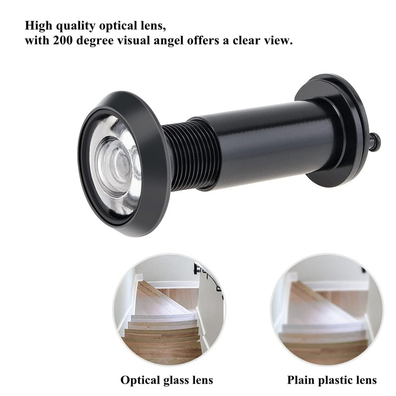 Door Viewer Peep Hole, 200-degree Door Viewer, Peephole with Heavy Duty Rotating Privacy Cover for 1-1/2" to 2-3/8" Doors (Black) Black