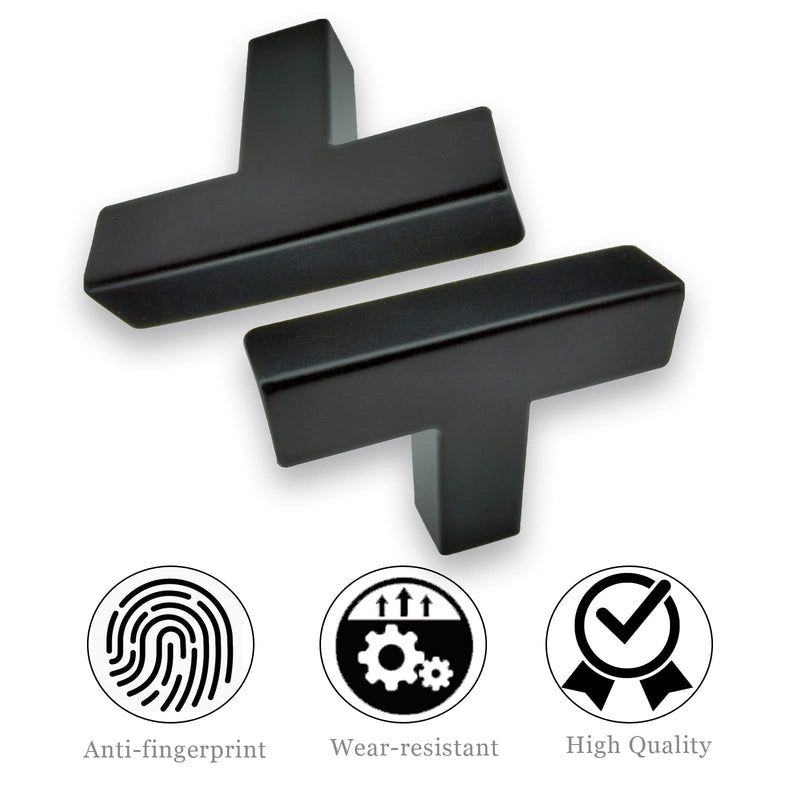 Hardware Handle, 2 Pack Square T-Shaped Cabinet Pulls, Matte Black, Stainless Steel, 1.9 inches, Cupboard Cabinets Drawer Knobs Single Hole