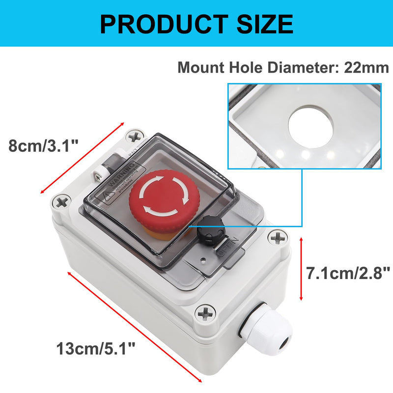 TWTADE e-Stop Push Button Switch with Box Outdoor IP67 Waterproof Emergency Stop Push Button Station Box 22mm 1NO 1NC Emergency Stop Switch with Protective Cover 1NO 1NC with IP67 Box