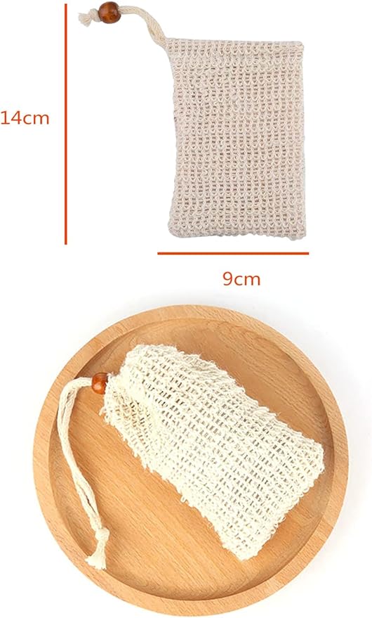YFFSFDC Foaming Net, Soap Net, Soap Bag, Drawstring Bag, Soap Saver Bag, Pouch, Mesh, For Facial Cleansing, Bath Foam, Natural Material, Cotton Linen, Natural With Hanging Ring, Set of 3 - NewNest Australia