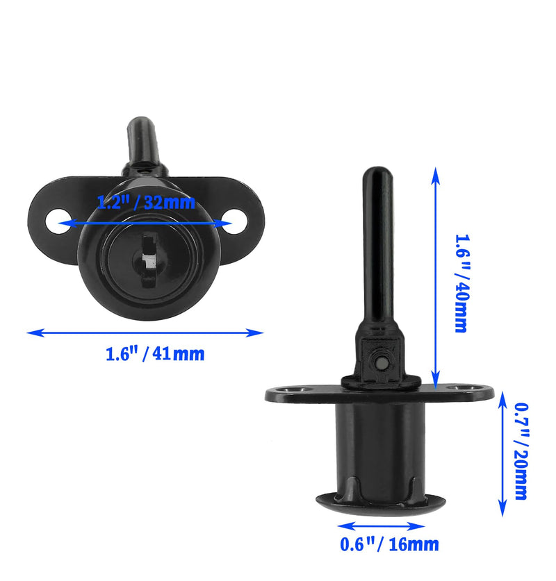 288 Zinc Alloy Desk Locks for Drawers with Key, Filing Cabinet Lock Replacement for Wardrobe Furniture Locker Showcase with 2 Key, Child Locks for Cabinets 2pack 16mm (Black) Black 288-16-2pack