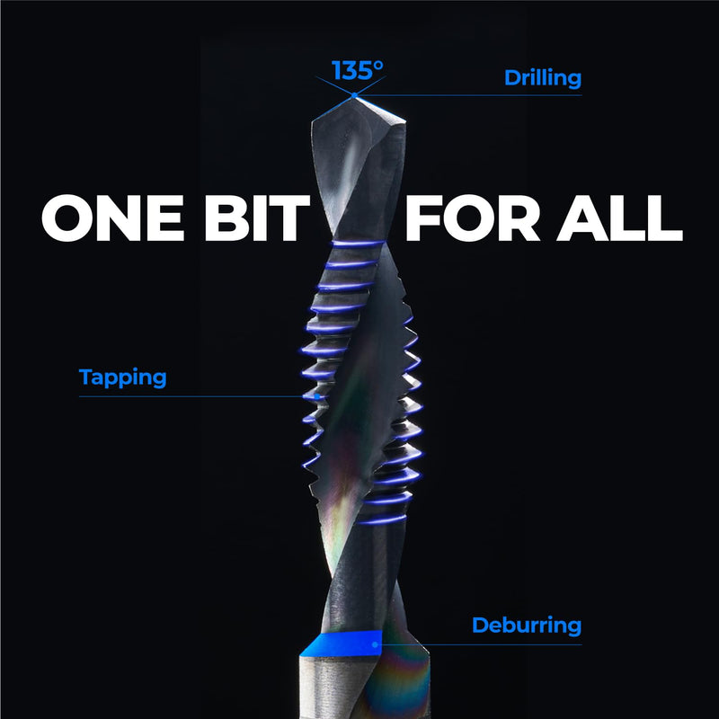 Kraftek SAE(6-32NC - 1/4-20NC) 6pcs Combination Drill and Tap Bit Set, Ultra TiAlN Coating M2 Drill Tap Set for One-Step Drilling, Tapping, and Deburring SAE Set (6pcs)
