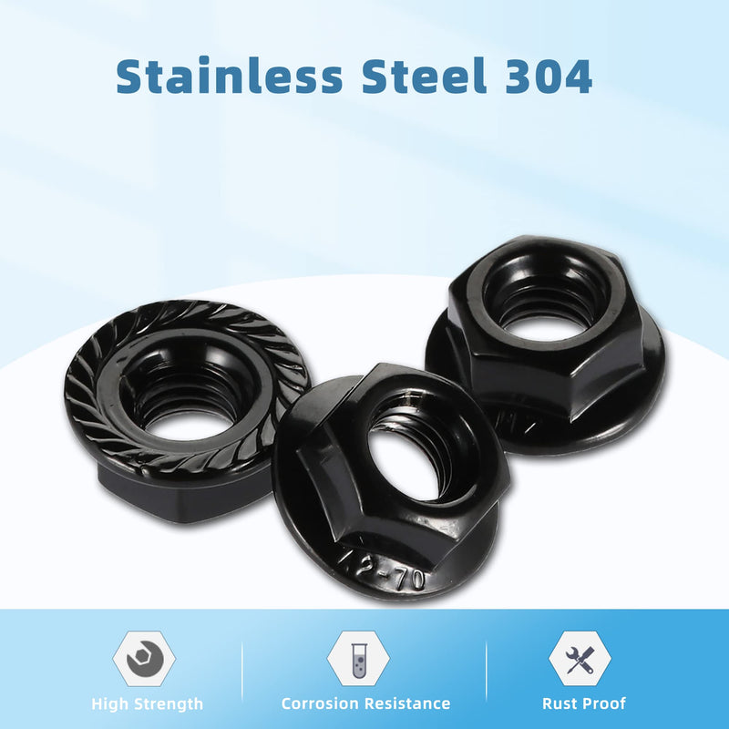 3/8-16 Serrated Flange Hex Lock Nuts, Stainless Steel 18-8 (304), Black Oxide, 25 PCS 3/8-16