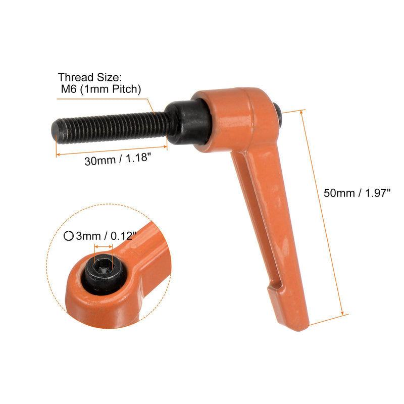 HARFINGTON 4pcs Adjustable Clamping Lever Handles M6 x 30mm Male Thread Bolt Knobs Rotating Screw Locking Quick Release Ratchet Push Button Handle, Orange