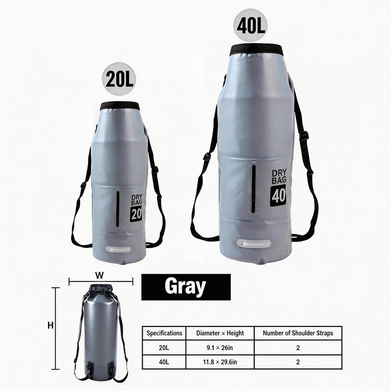 20L Waterproof Dry Bag - Floating Heavy Duty PVC Dry Sack - for Boating, Fishing & Beach - Backpack Style Waterproof Bag for Men & Women Grey 20L