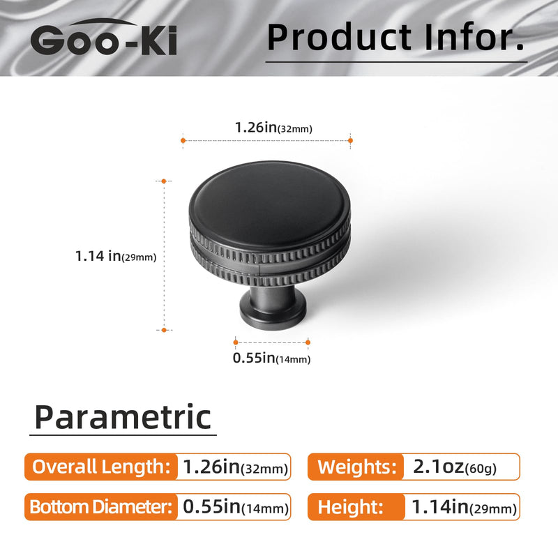 Goo-Ki Matte Black Drawer Knobs Zinc Alloy Kitchen Hardware - 6 Pack Modern Black Single Screw/Hole Bar Cabinet Pulls Handles 1.26 Inches