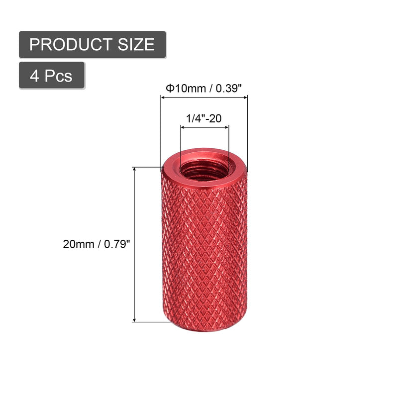 uxcell 4Pcs Knurled Thumb Nut, 1/4"-20x20mm Hand Pass Hole Nut Aluminum Alloy Diamond Knurled Camera Tripod Pass Hole Nut Lock Adjusting Nuts for 3D Printer, Dark Red