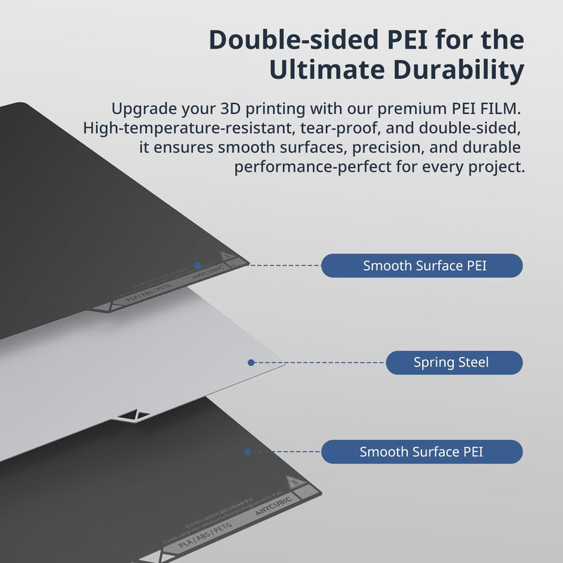 Anycubic PEI Build Plate for Anycubic Kobra S1/Kobra S1 Combo/Kobra X/Kobra X Combo/Kobra S1 ACE 2 Pro Combo/Kobra 4/Kobra 4 Combo, 250x250mm Double Sided Smooth Heated Bed,Spring Steel Sheet