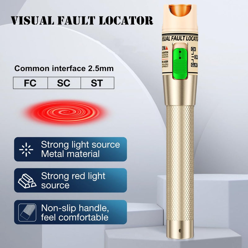 Visual Fault Locator,30-50KM Fiber Optic Cable Tester Meter, VFL Red Light Pen Light Source Testers (Golden) 30-50KM Visual Fault Locator