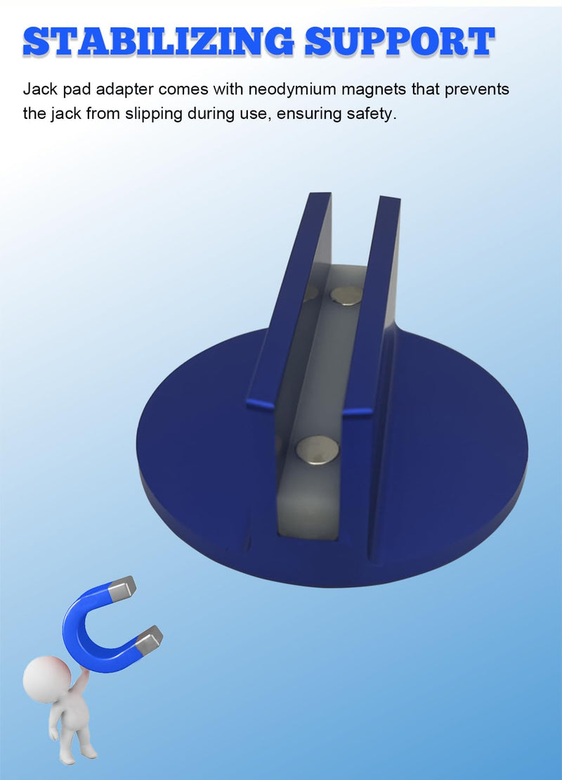 Pinch Weld Jack Pad - Aluminum Jack Pads with Large Slotted Grooved Magnetic Jack Pad Pad for Universal Vehicles 0.4" Slotted Aluminum Groove Frame Guide Rail Adapter (Blue 1 Pack) 1 Pack-Blue