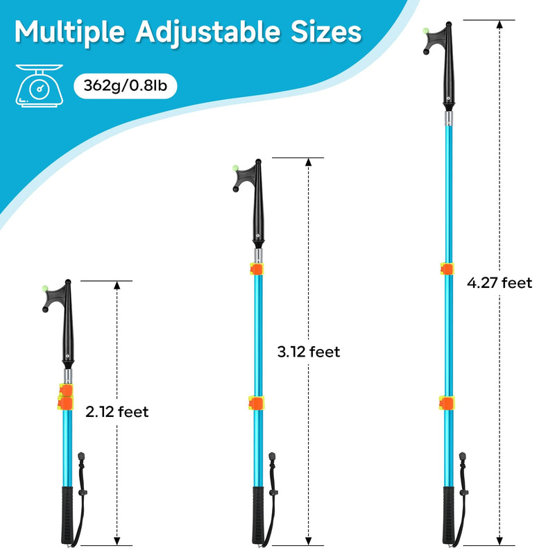 SANLIKE Adjustable Marine Push Pole Quick Lock Luminous Hook for Boats | Night glow bead hook head, lightweight aluminum shaft, quick lock trigger, anti-corrosion build for fresh salt water boating BLUE-4FT