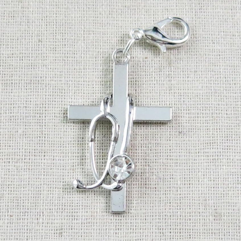 Cross & Stethoscope Badge Charm – Nurse ID Holder, Christian RN LPN CNA Gift, Medical Badge Reel Accessory, Faith Jewelry, Healthcare Worker Gift, Nursing Student Clip