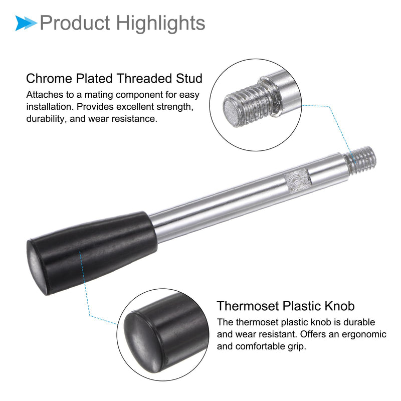 Revolving Crank Clamping Handle, M8 Male Thread 116mm Length, Chrome Plated Long Arm Handwheel Handle Knob Black - (Applications: for Lathe Machinery), 2-Pieces