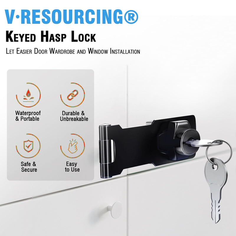 2 Packs Keyed Hasp Locks,V·RESOURCING Twist Knob Keyed Locking Hasp for Small Doors, Drawer, Cabinets and More, Hasp Lock Catch Latch Safety Lock Door Lock with Keys (3 Inch,Black) 3 inch & Keyed Lock