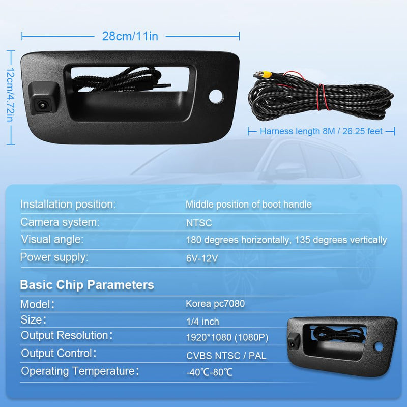Rear Tailgate Handle Backup Camera Compatible with 2007-2013 Chevy Silverado/GMC Sierra 1500 2500HD 3500HD Tailgate Reversing View Park Assist Camera Replaces 22755304 180°Wide Angle Fit for 2007-2013 Chevy Silverado GMC Sierra