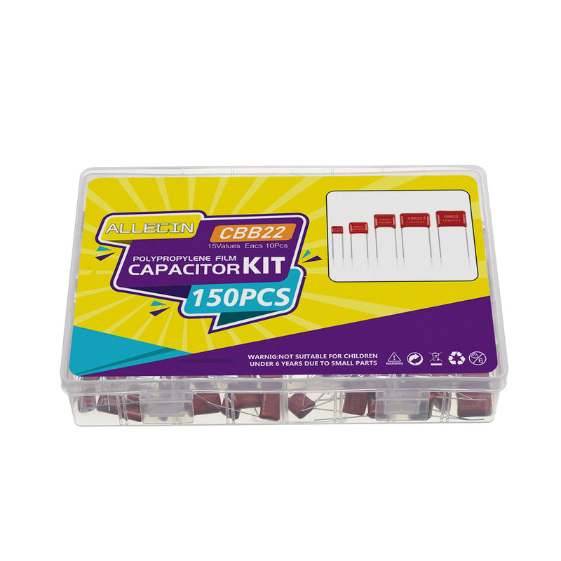 150PCS Metallized Polypropylene Polyester Film Capacitors Kit 0.001uF 0.0022uF 0.0033uF 0.0047uF 0.068uF 630V and 0.01uF 0.1uF 0.022uF 0.22uF 0.033uF 0.33uF 0.047uF 0.47uF 0.15uF 0.56uF 400V