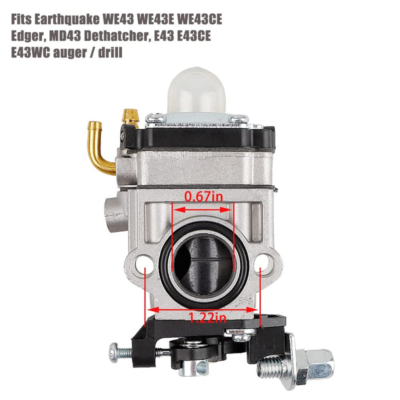 300486 Carburetor for Earthquake E43 E43CE Auger MC43 MC43E MD43 Tiller Cultivator WE43 WE43E Edger Powermate PEA438 PCV43 Southland SCV43 SEA43 Eskimo Mako 51.7cc M43 43cc Engine