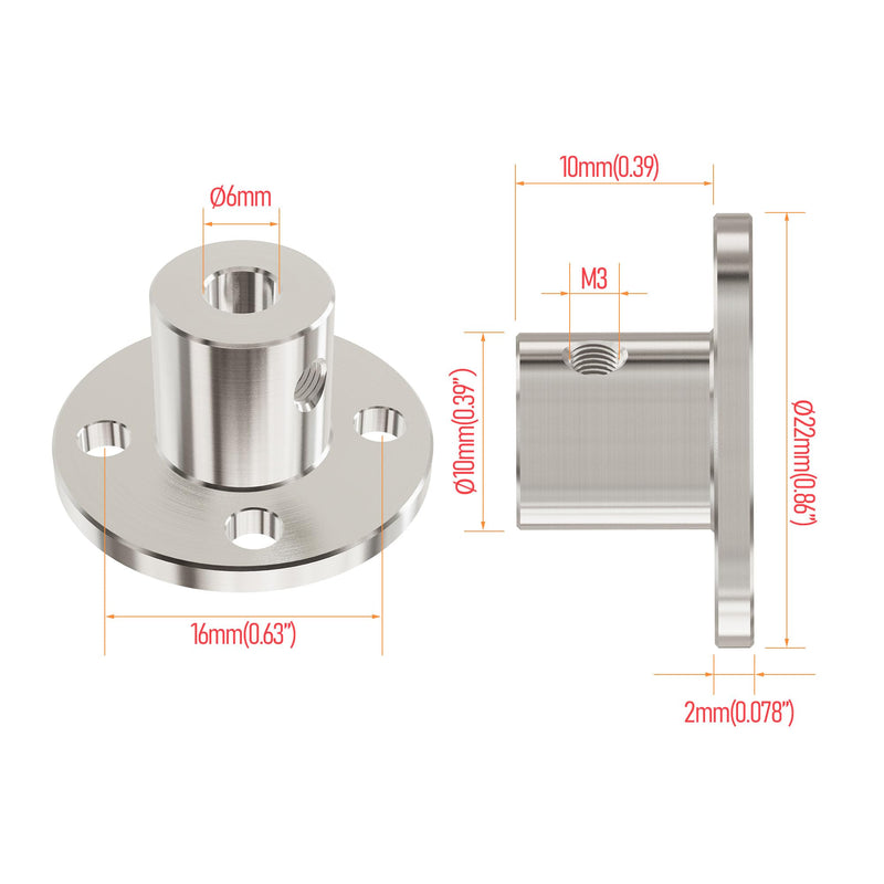6.35mm(1/4 in) Flange Shaft Coupling, Rigid Coupling Motors Guide Support Coupler, High Hardness Connector Flanged Mount for DIY RC Model Motors Coupler with Set Screws & Wrench 6.35mm id-10mm od