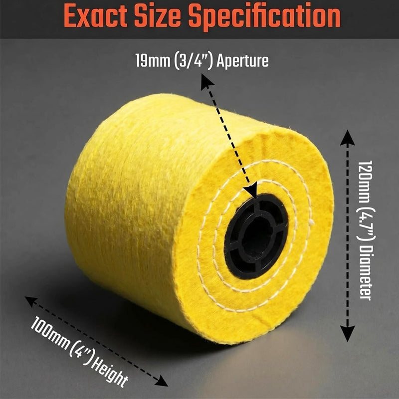 120mm x 100mm Cotton Surface Conditioing Drum, 3/4'' Quad Keyway Cotton Buffing Polishing Wheel for Drawing Machine (Yellow) Yellow Cotton Burnishing Drum
