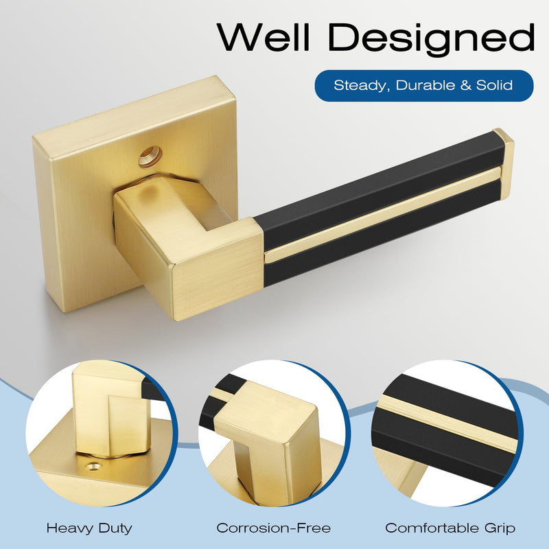 EHOMEWARE Gold Dummy Door Handles with Black Leather 3 Pack, Half Dummy No Lock Function Without Latch or Key, Pull or Push Function for Pantry or French Doors Dummy Door Handle - No Key No Latch