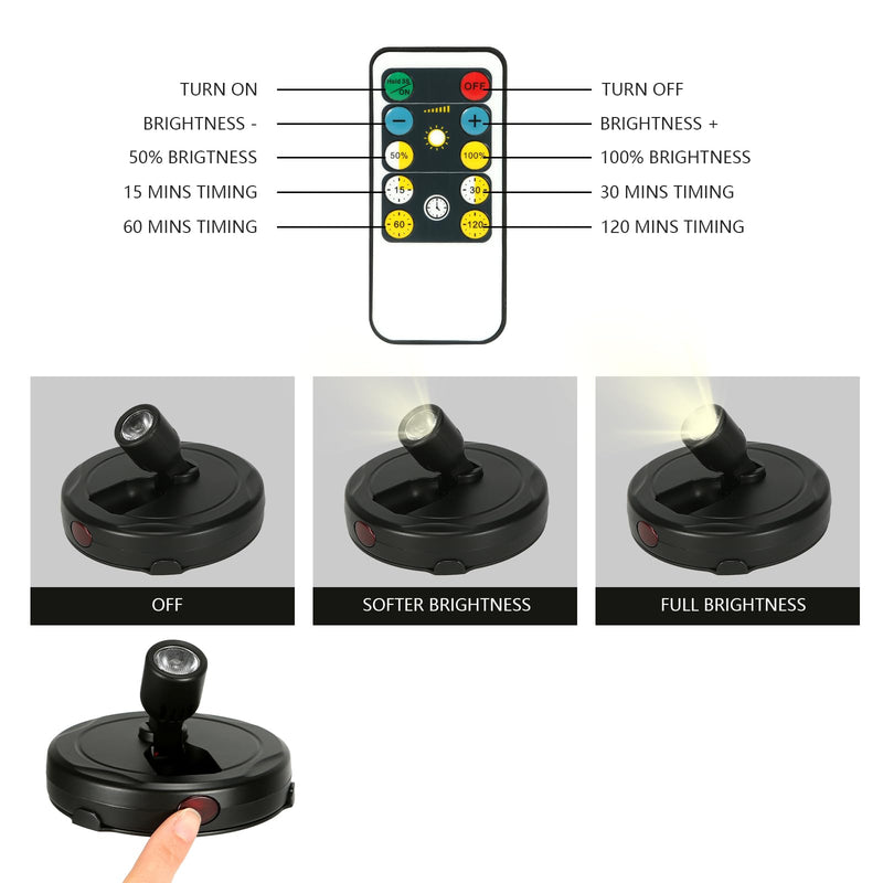 Wireless Spotlight Battery Operated, LED Display Puck Lights, Dimmable Accent Lighting with Remote, Stick on Uplight for Picture Tree Painting Gallery Portrait Dartboard Art Photo Plants Pure Black - NewNest Australia