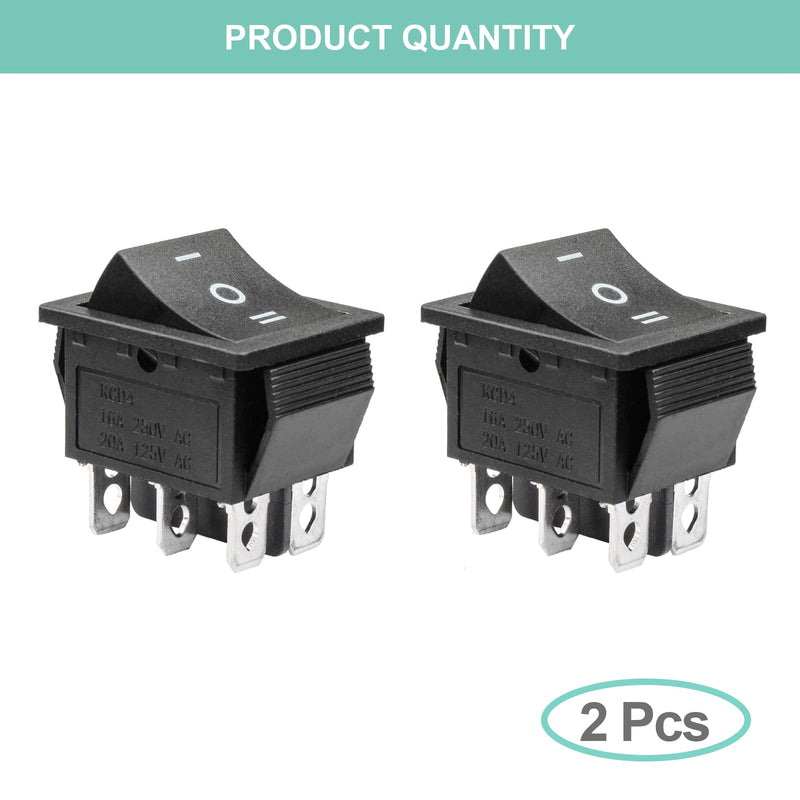 QTEATAK 2Pcs DPDT 6 Pins 3 Position ON/Off/ON Black Rocker Toggle Switch for Car and Boat AC 20A/125V 16A/250V KCD4